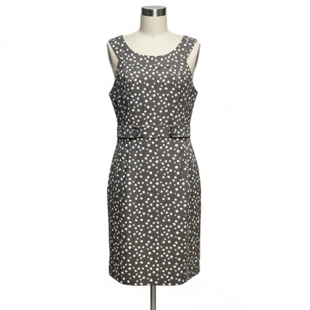 Robbie Bee Polka Dot Sheath Dress Sleeveless Gray White Size 8